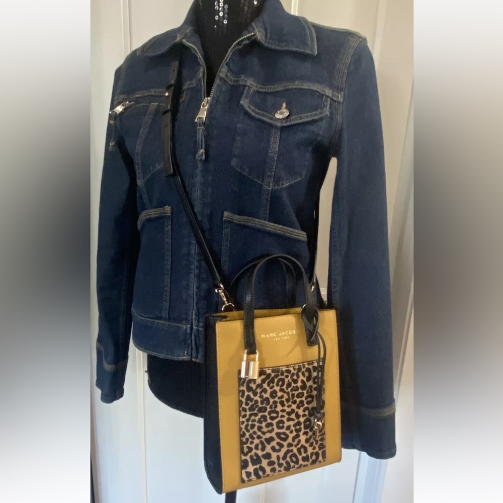 🆕 Marc Jacobs Mini Pebbled Leather Tote Crossbody Yellow w/ Leopard Front Pocket